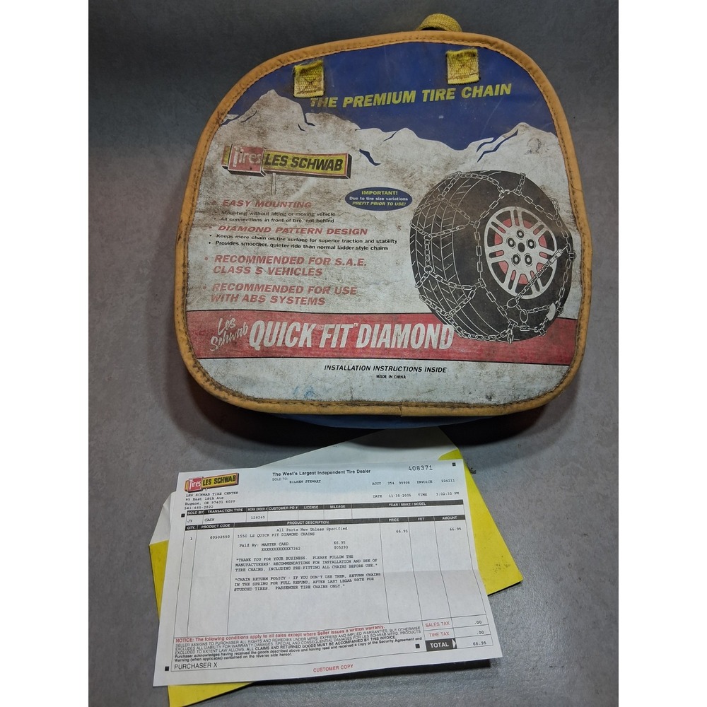 Les Schwab Quick Fit Diamond Pattern Tire Snow Chains Stock # 1550 LS Unopened